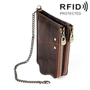 LT3533 Long Crazy Horse Texture Cowhide Leather Folding Anti-magnetic RFID Wallet Clutch Bag for Men, with Card Slots & Shoulder Strap(Coffee)