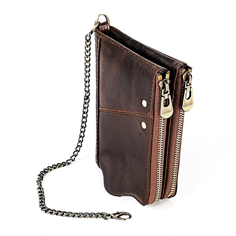 LT3533 Long Crazy Horse Texture Cowhide Leather Folding Anti-magnetic RFID Wallet Clutch Bag for Men, with Card Slots & Shoulder Strap(Coffee)