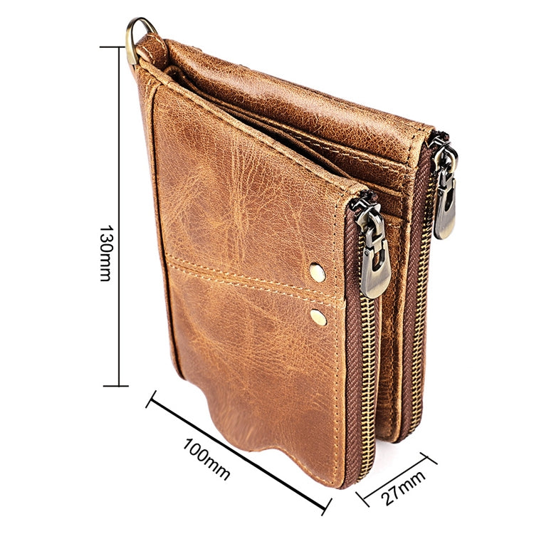 LT3533 Long Crazy Horse Texture Cowhide Leather Folding Anti-magnetic RFID Wallet Clutch Bag for Men, with Card Slots & Shoulder Strap(Coffee)