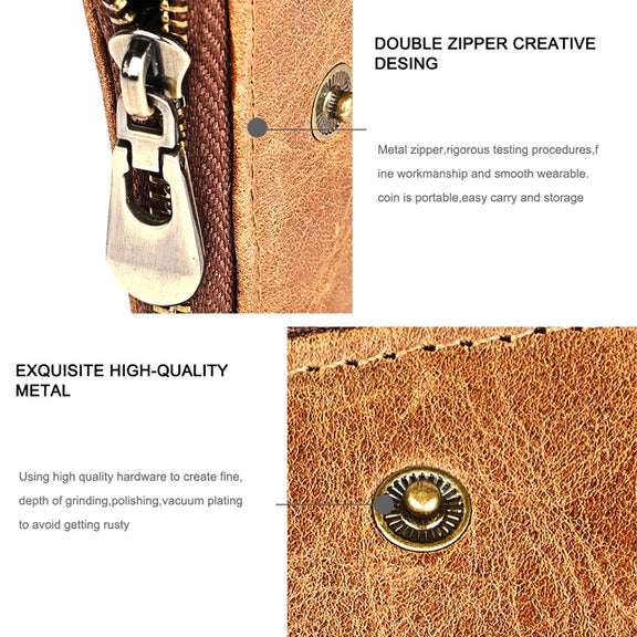 LT3533 Long Crazy Horse Texture Cowhide Leather Folding Anti-magnetic RFID Wallet Clutch Bag for Men, with Card Slots & Shoulder Strap(Coffee)