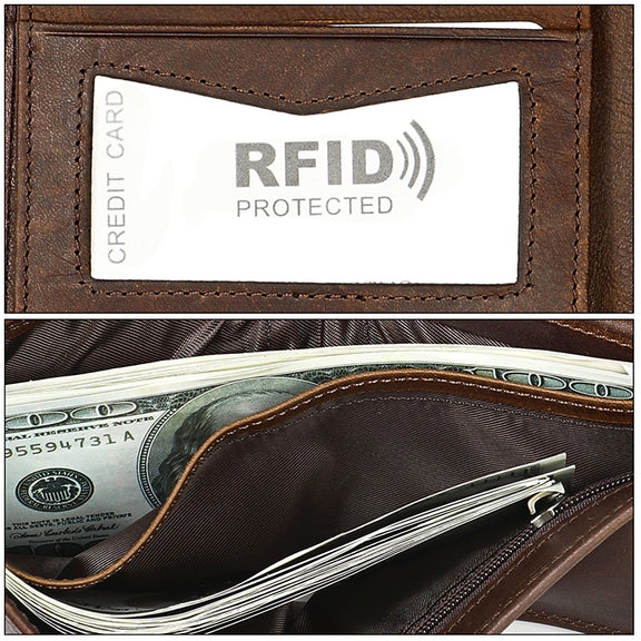 8020 Horizontal Retro Crazy Horse Texture Leather Anti-magnetic RFID Wallet Clutch Bag for Men, with Card Slots(Black)