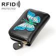 KB152 Butterfly Pattern Zipper Cowhide Leather Organ Shape Multiple Card Slots Anti-magnetic RFID Wallet for Ladies(Blue) - Antimagnetic RFID Package by PMC TechLife | Online Shopping South Africa | PMC TechLife | Buy Now Pay Later Mobicred