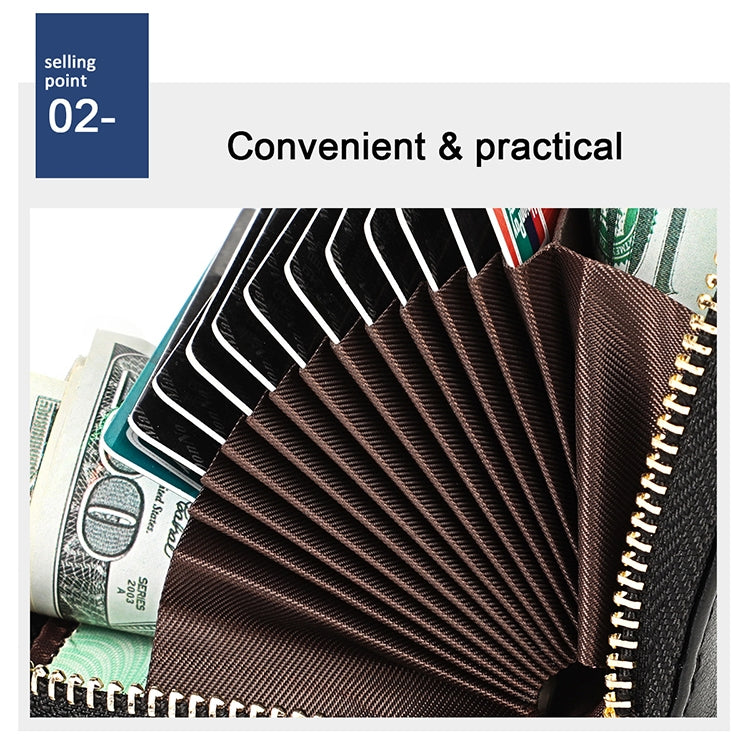 KB152 Butterfly Pattern Zipper Cowhide Leather Organ Shape Multiple Card Slots Anti-magnetic RFID Wallet for Ladies(Blue)