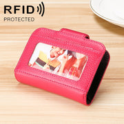 KB188 Horizontal Cowhide Leather Organ Shape Multiple Card Slots Anti-magnetic RFID Wallet for Ladies, with Transparent Window(Rose Red)
