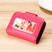 KB188 Horizontal Cowhide Leather Organ Shape Multiple Card Slots Anti-magnetic RFID Wallet for Ladies, with Transparent Window(Rose Red)