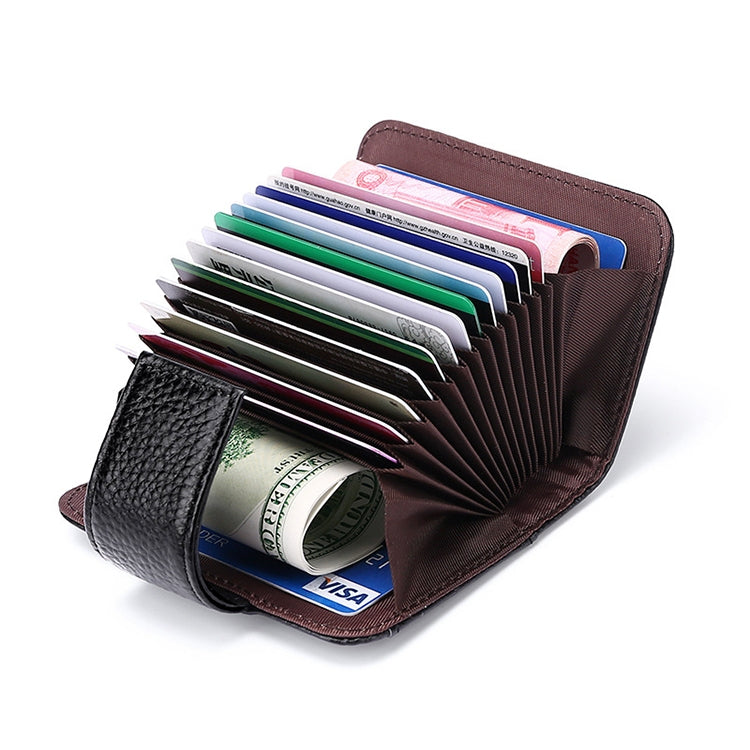 KB188 Horizontal Cowhide Leather Organ Shape Multiple Card Slots Anti-magnetic RFID Wallet for Ladies, with Transparent Window(Rose Red)