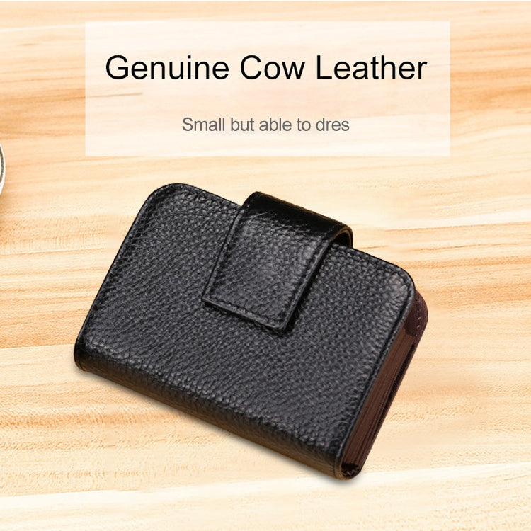 KB188 Horizontal Cowhide Leather Organ Shape Multiple Card Slots Anti-magnetic RFID Wallet for Ladies, with Transparent Window(Rose Red)
