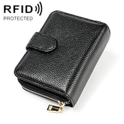 KB192 Buckle Zipper Cowhide Leather Organ Shape Multiple Card Slots Anti-magnetic RFID Wallet Clutch Bag for Men(Black)