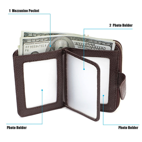 KB192 Buckle Zipper Cowhide Leather Organ Shape Multiple Card Slots Anti-magnetic RFID Wallet Clutch Bag for Men(Black)