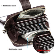 KB192 Buckle Zipper Cowhide Leather Organ Shape Multiple Card Slots Anti-magnetic RFID Wallet Clutch Bag for Men(Black)