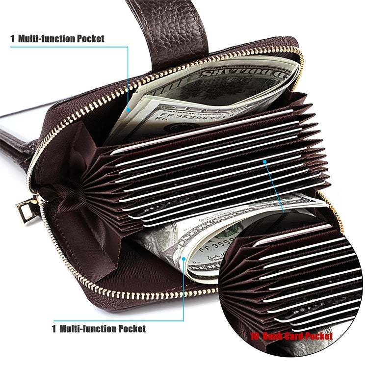 KB192 Buckle Zipper Cowhide Leather Organ Shape Multiple Card Slots Anti-magnetic RFID Wallet Clutch Bag for Men(Black)