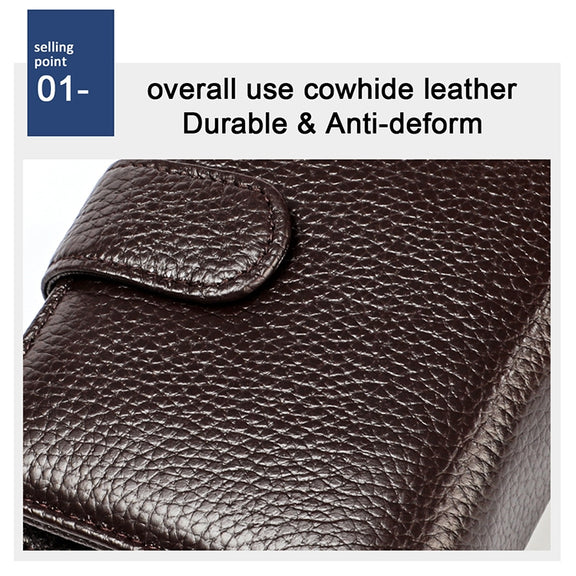 KB192 Buckle Zipper Cowhide Leather Organ Shape Multiple Card Slots Anti-magnetic RFID Wallet Clutch Bag for Men(Black)
