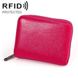 KB195 Zipper Cowhide Leather Double Row Organ Shape Multiple Card Slots Anti-magnetic RFID Wallet Clutch Bag for Ladies(Rose Red) - free shipping - PMC TechLife - Order now!