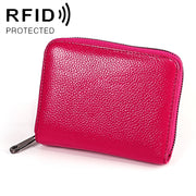 KB195 Zipper Cowhide Leather Double Row Organ Shape Multiple Card Slots Anti-magnetic RFID Wallet Clutch Bag for Ladies(Rose Red)