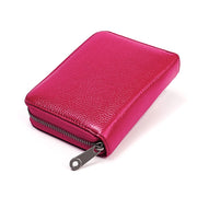 KB195 Zipper Cowhide Leather Double Row Organ Shape Multiple Card Slots Anti-magnetic RFID Wallet Clutch Bag for Ladies(Rose Red)