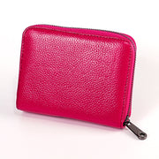 KB195 Zipper Cowhide Leather Double Row Organ Shape Multiple Card Slots Anti-magnetic RFID Wallet Clutch Bag for Ladies(Rose Red)