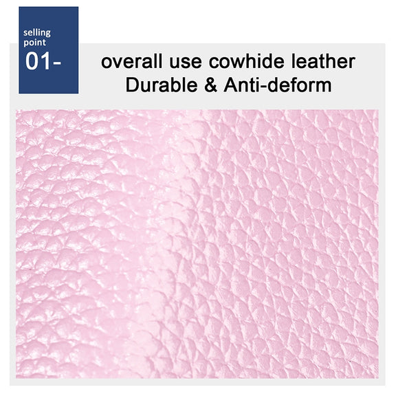 KB195 Zipper Cowhide Leather Double Row Organ Shape Multiple Card Slots Anti-magnetic RFID Wallet Clutch Bag for Ladies(Rose Red)
