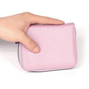 KB195 Zipper Cowhide Leather Double Row Organ Shape Multiple Card Slots Anti-magnetic RFID Wallet Clutch Bag for Ladies(Rose Red)