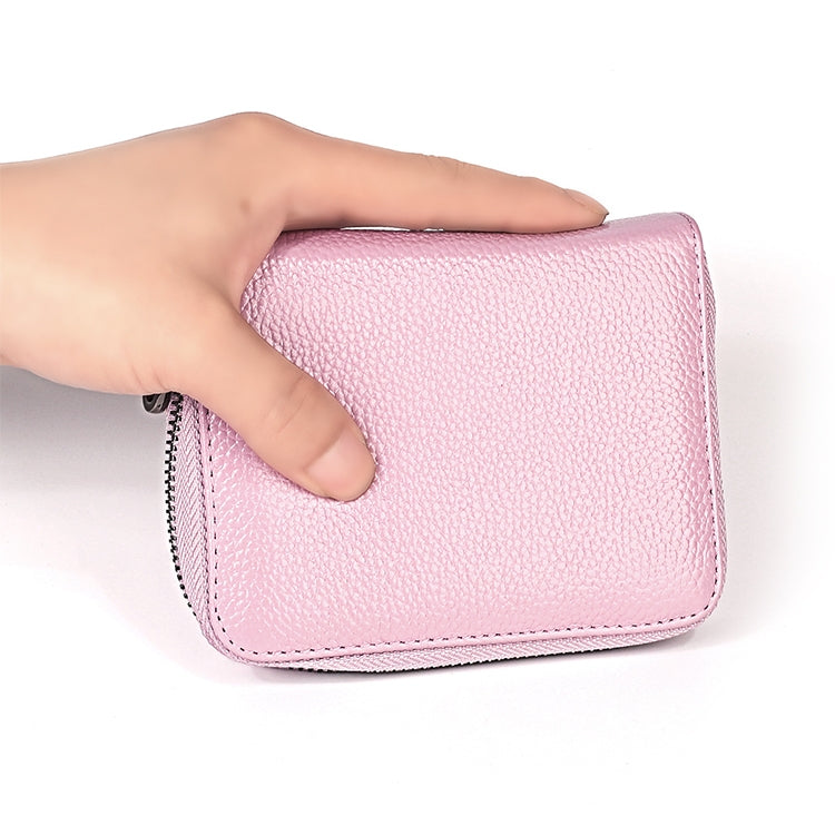 KB195 Zipper Cowhide Leather Double Row Organ Shape Multiple Card Slots Anti-magnetic RFID Wallet Clutch Bag for Ladies(Rose Red)
