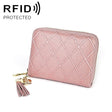 KB213 Diamond Texture Zipper Cowhide Leather Double Row Organ Shape Multiple Card Slots Anti-magnetic RFID Wallet Clutch Bag for Ladies (Light Pink) - free shipping - PMC TechLife - Order now!