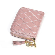 KB213 Diamond Texture Zipper Cowhide Leather Double Row Organ Shape Multiple Card Slots Anti-magnetic RFID Wallet Clutch Bag for Ladies (Light Pink)