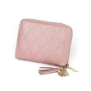 KB213 Diamond Texture Zipper Cowhide Leather Double Row Organ Shape Multiple Card Slots Anti-magnetic RFID Wallet Clutch Bag for Ladies (Light Pink)