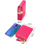 KB213 Diamond Texture Zipper Cowhide Leather Double Row Organ Shape Multiple Card Slots Anti-magnetic RFID Wallet Clutch Bag for Ladies (Light Pink)