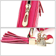 KB213 Diamond Texture Zipper Cowhide Leather Double Row Organ Shape Multiple Card Slots Anti-magnetic RFID Wallet Clutch Bag for Ladies (Light Pink)