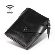 TP-197 Oil Wax Leather Multi-functional Double Zipper Clasp Antimagnetic Change RFID Leather Wallet(Black)