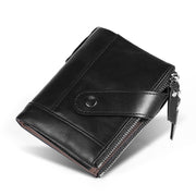 TP-197 Oil Wax Leather Multi-functional Double Zipper Clasp Antimagnetic Change RFID Leather Wallet(Black)