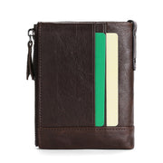 TP-197 Oil Wax Leather Multi-functional Double Zipper Clasp Antimagnetic Change RFID Leather Wallet(Black)