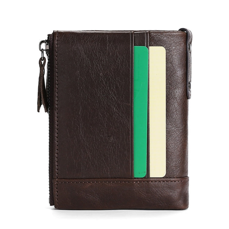 TP-197 Oil Wax Leather Multi-functional Double Zipper Clasp Antimagnetic Change RFID Leather Wallet(Black)
