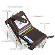 TP-197 Oil Wax Leather Multi-functional Double Zipper Clasp Antimagnetic Change RFID Leather Wallet(Black)