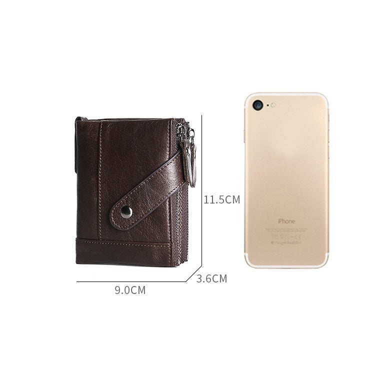 TP-197 Oil Wax Leather Multi-functional Double Zipper Clasp Antimagnetic Change RFID Leather Wallet(Black)