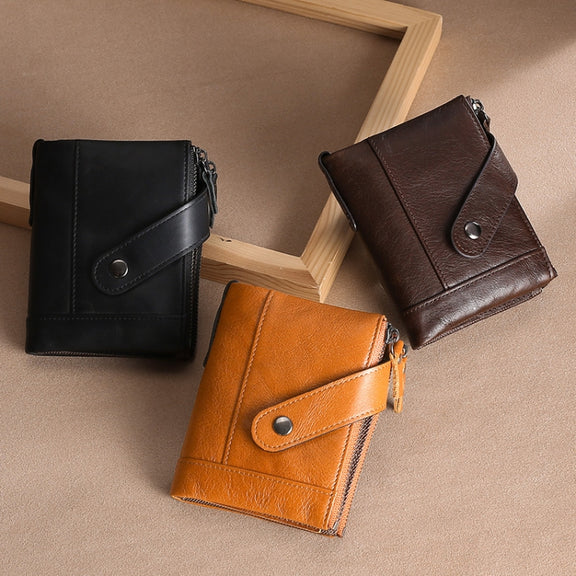 TP-197 Oil Wax Leather Multi-functional Double Zipper Clasp Antimagnetic Change RFID Leather Wallet(Black)