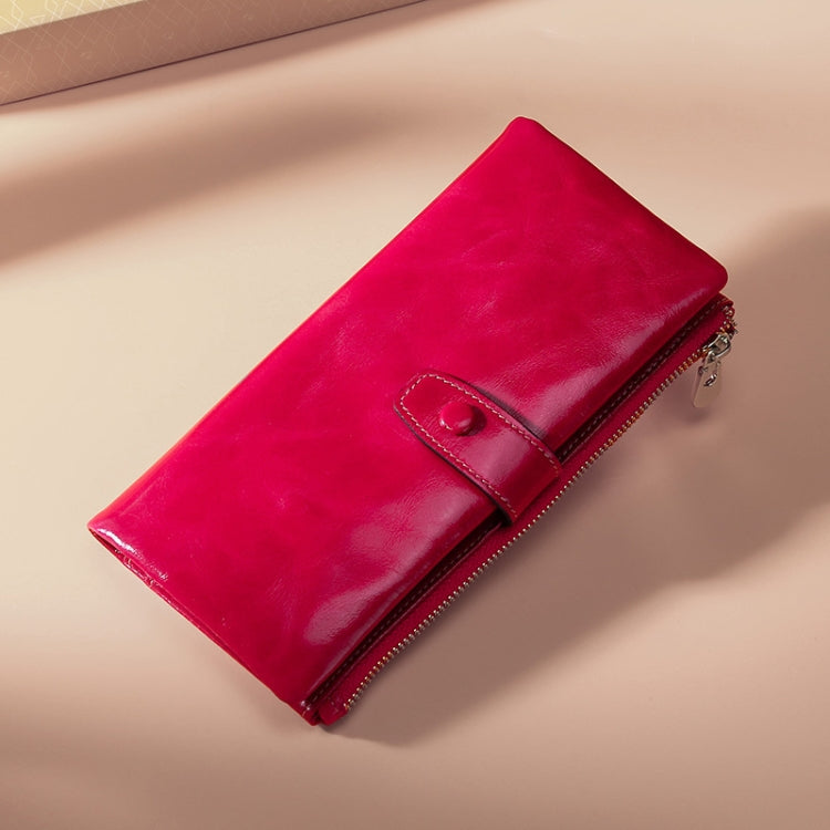TP-189 Oilskin Leather Multi-functional Zipper RFID Leather Wallet(Rose Red)