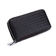 Sheepskin Weave Double Zipper Large Capacity Multiple-Card RFID Anti-Theft Wallet Bag (Black)