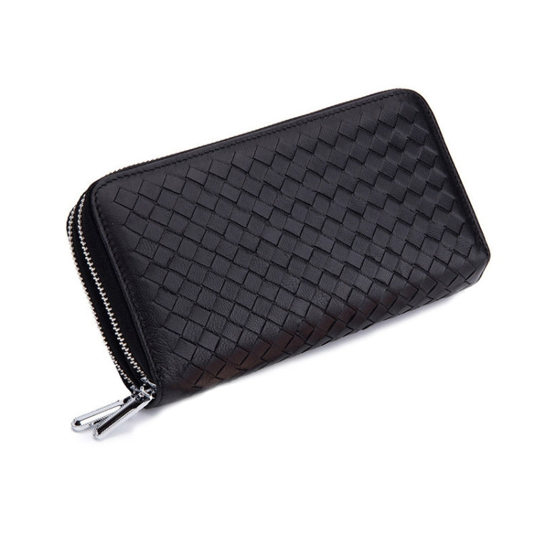 Sheepskin Weave Double Zipper Large Capacity Multiple-Card RFID Anti-Theft Wallet Bag (Black)
