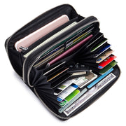 Sheepskin Weave Double Zipper Large Capacity Multiple-Card RFID Anti-Theft Wallet Bag (Black)
