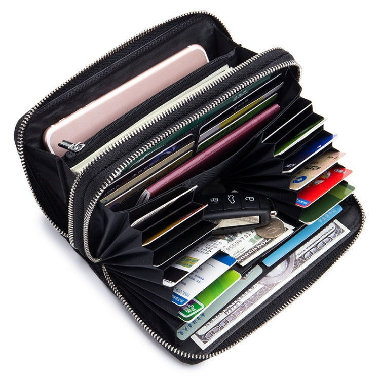 Sheepskin Weave Double Zipper Large Capacity Multiple-Card RFID Anti-Theft Wallet Bag (Black)