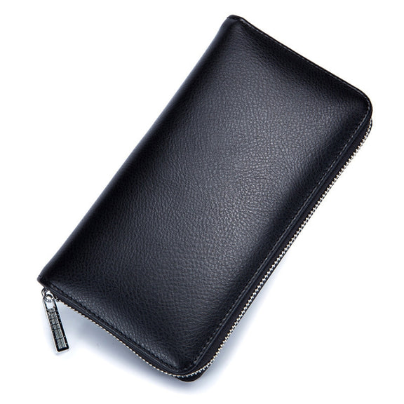 Two-Layer Cowhide Leather Organ Card Holder Multiple-Card RFID Anti-Theft Wallet Bag(Black)
