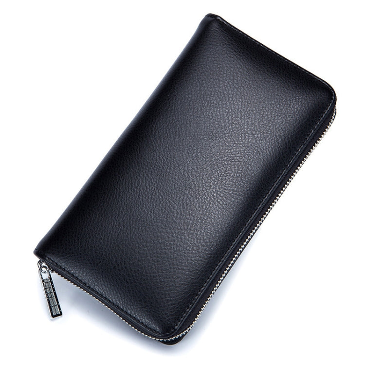 Two-Layer Cowhide Leather Organ Card Holder Multiple-Card RFID Anti-Theft Wallet Bag(Black)