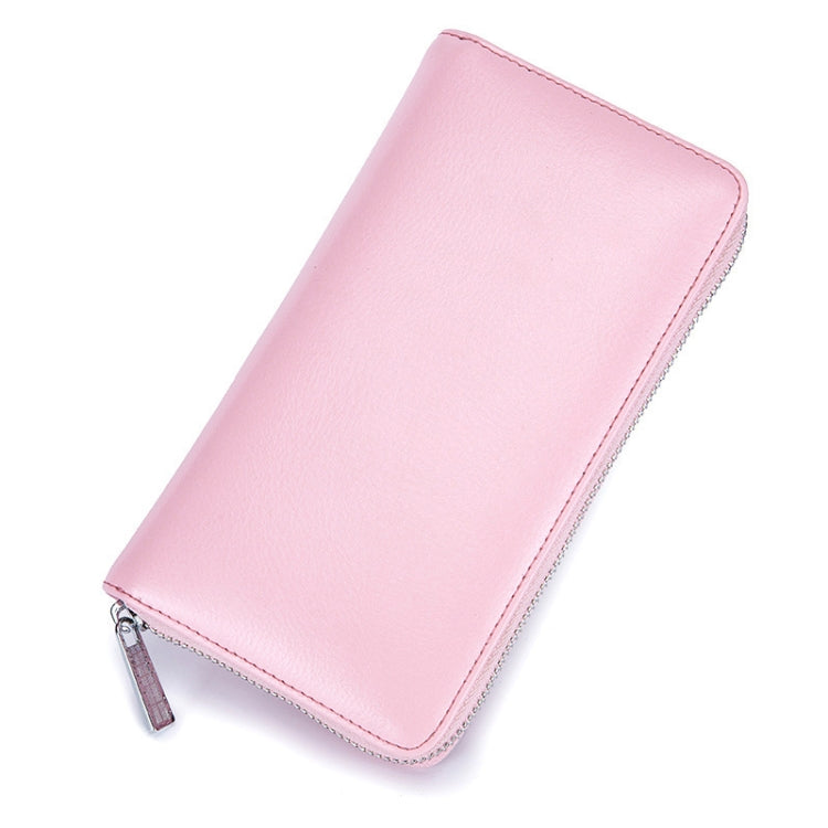 Two-Layer Cowhide Leather Organ Card Holder Multiple-Card RFID Anti-Theft Wallet Bag(Pink)