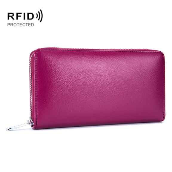 Two-Layer Cowhide Leather Organ Card Holder Multiple-Card RFID Anti-Theft Wallet Bag(Red Purple)