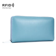 Two-Layer Cowhide Leather Organ Card Holder Multiple-Card RFID Anti-Theft Wallet Bag(Baby Blue)