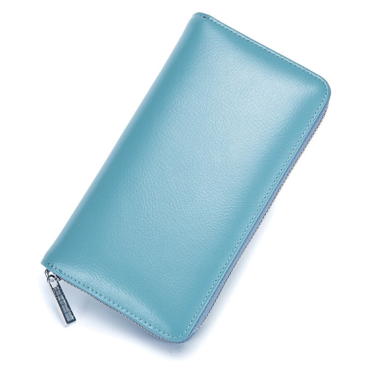 Two-Layer Cowhide Leather Organ Card Holder Multiple-Card RFID Anti-Theft Wallet Bag(Baby Blue)