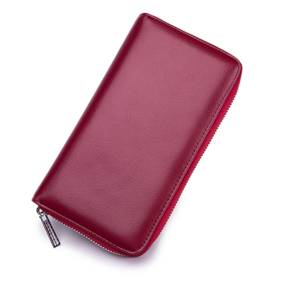 Two-Layer Cowhide Leather Organ Card Holder Multiple-Card RFID Anti-Theft Wallet Bag(Wine Red)