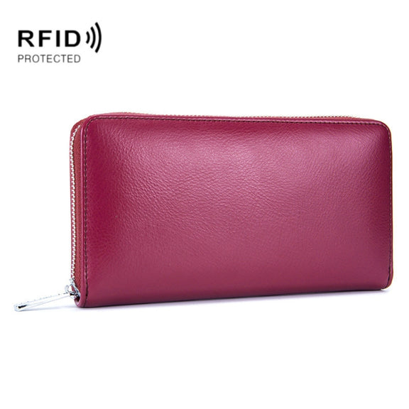 Two-Layer Cowhide Leather Organ Card Holder Multiple-Card RFID Anti-Theft Wallet Bag(Wine Red)