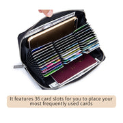 Two-Layer Cowhide Leather Organ Card Holder Multiple-Card RFID Anti-Theft Wallet Bag(Wine Red)