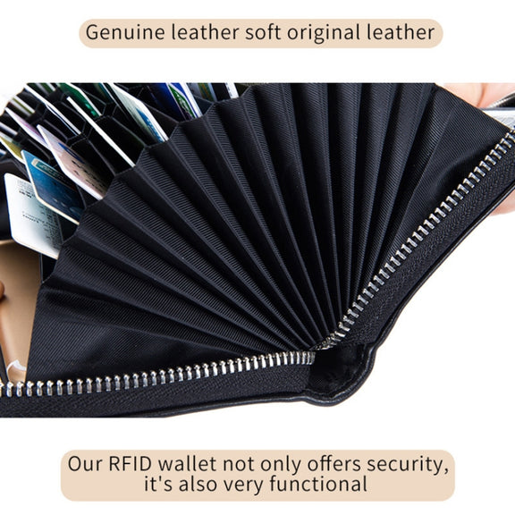 Two-Layer Cowhide Leather Organ Card Holder Multiple-Card RFID Anti-Theft Wallet Bag(Baby Blue)